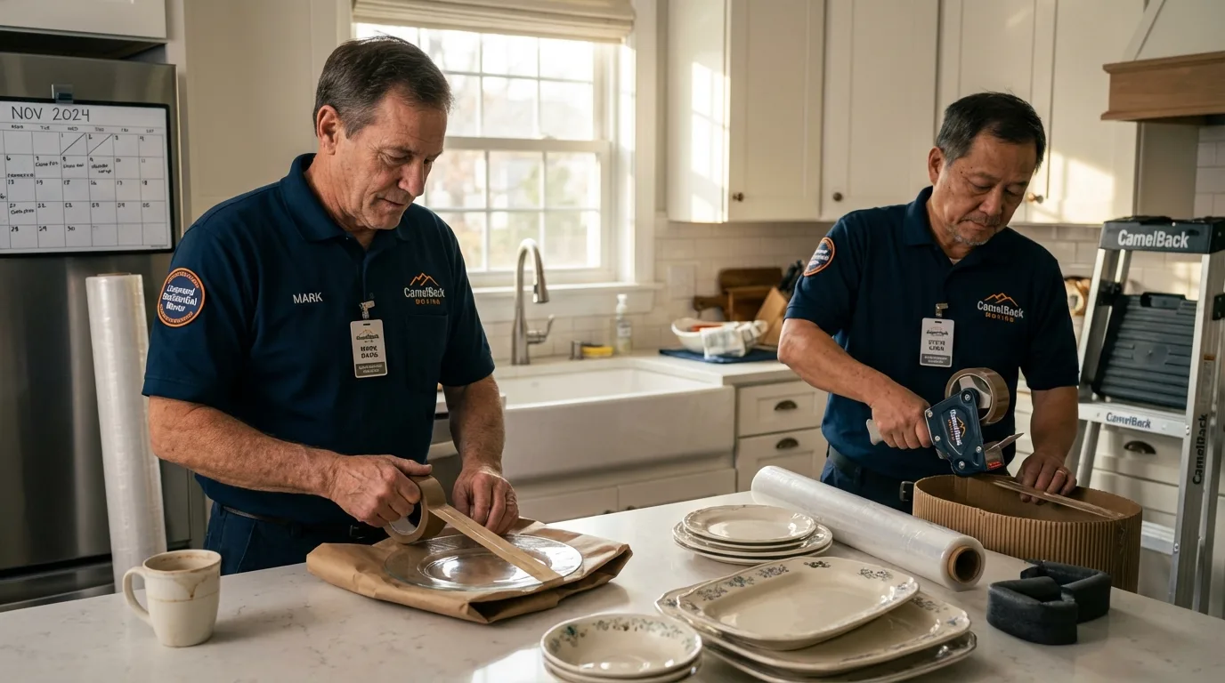 Professional crew packing kitchen dishware in Friedensburg, PA